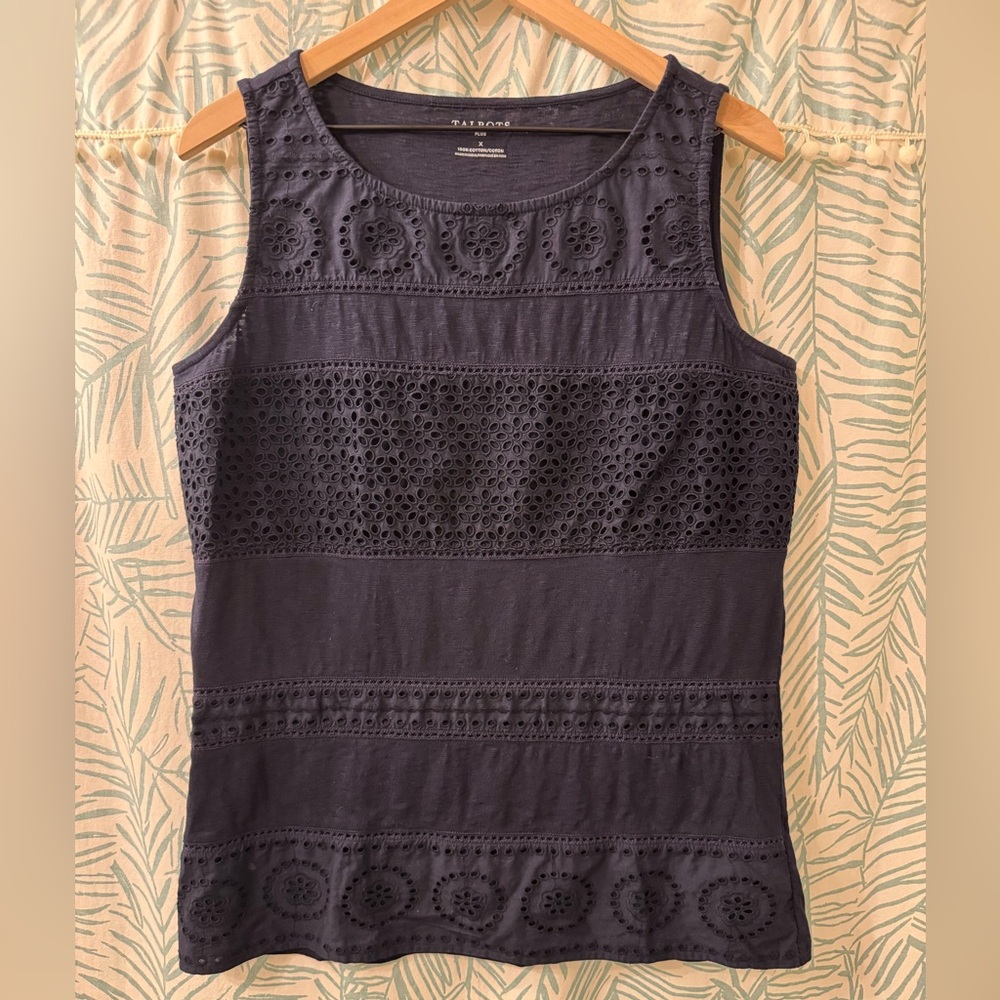 Navy Eyelet Lace Tank